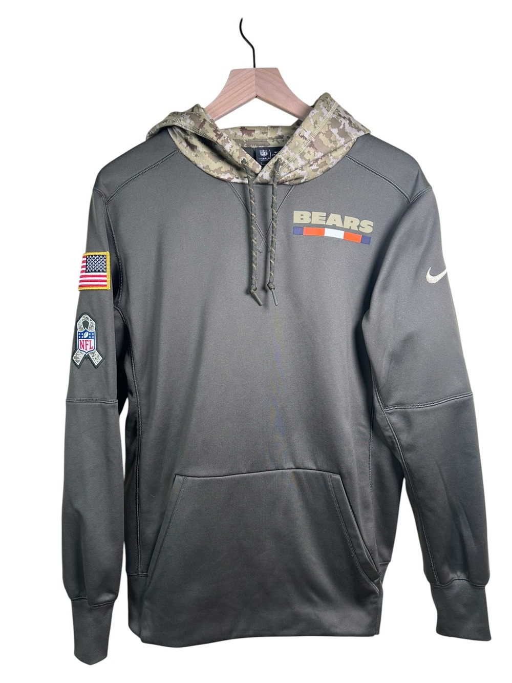 NIKE NFL On Field Chicago Bears Salute to Service Hoodie Olive Camo Men Small